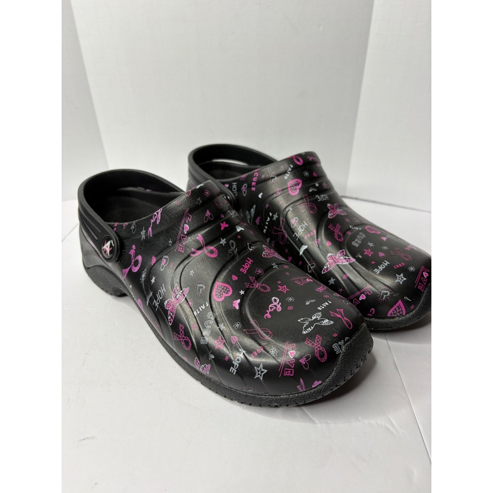 Anywear Zone Women Black Pink Breast Cancer Awareness Nursing Clogs Size 9